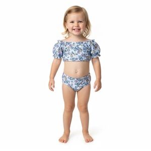 Bluey Baby Toddler Girl Blue Puff Sleeve Bikini Swimsuit Size 12 Months